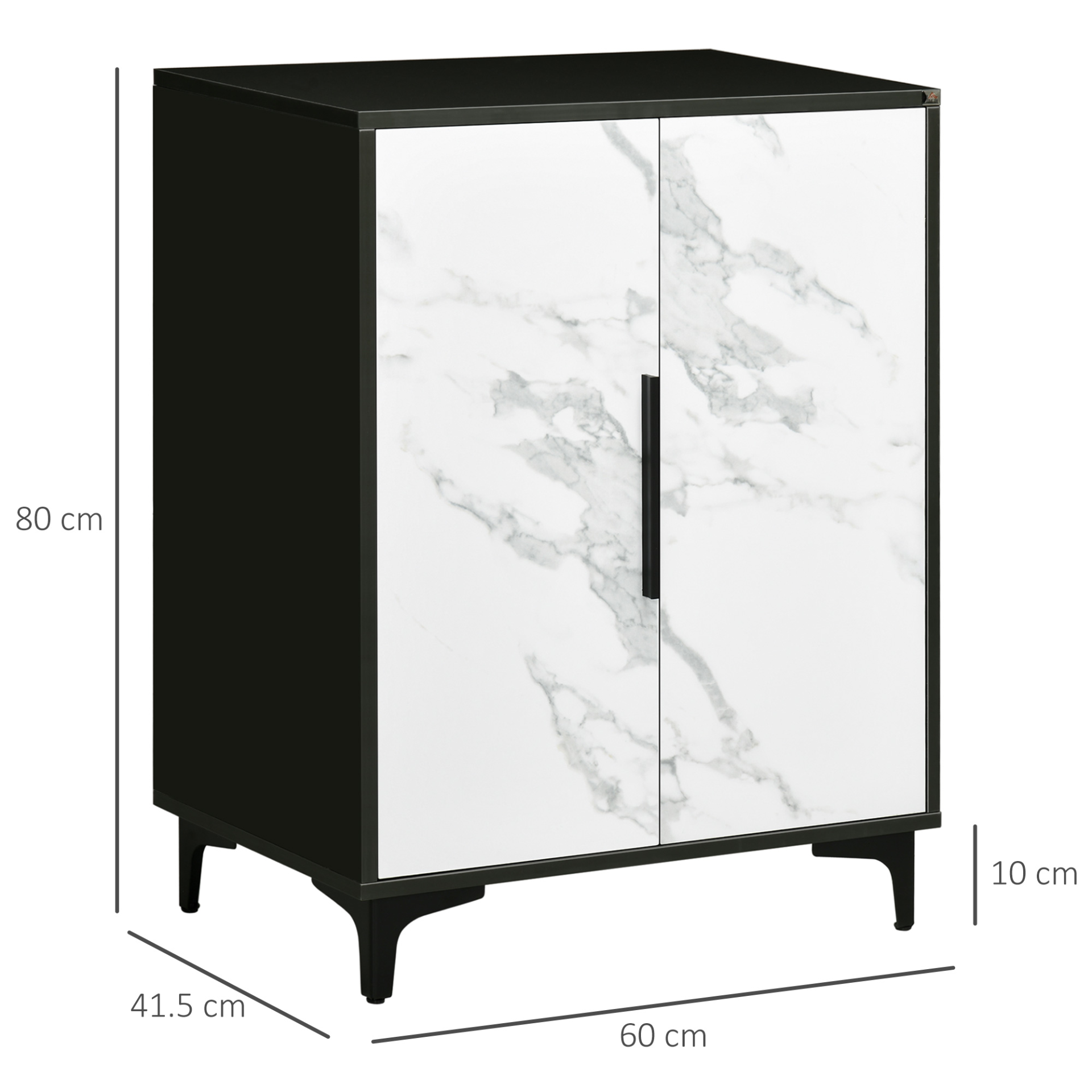 HOMCOM Modern Storage Cabinet with Marble Effect, Adjustable Shelf, Floor Accent Cabinet for Living Room, Home Office, Sturdy, Bedroom, Black