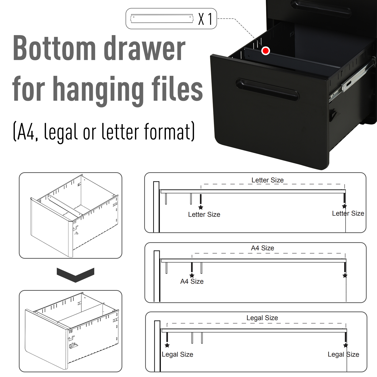 Vinsetto Fully Assembled 3-Drawer Mobile File Cabinet Lockable All-Metal Rolling Vertical File Cabinet Black