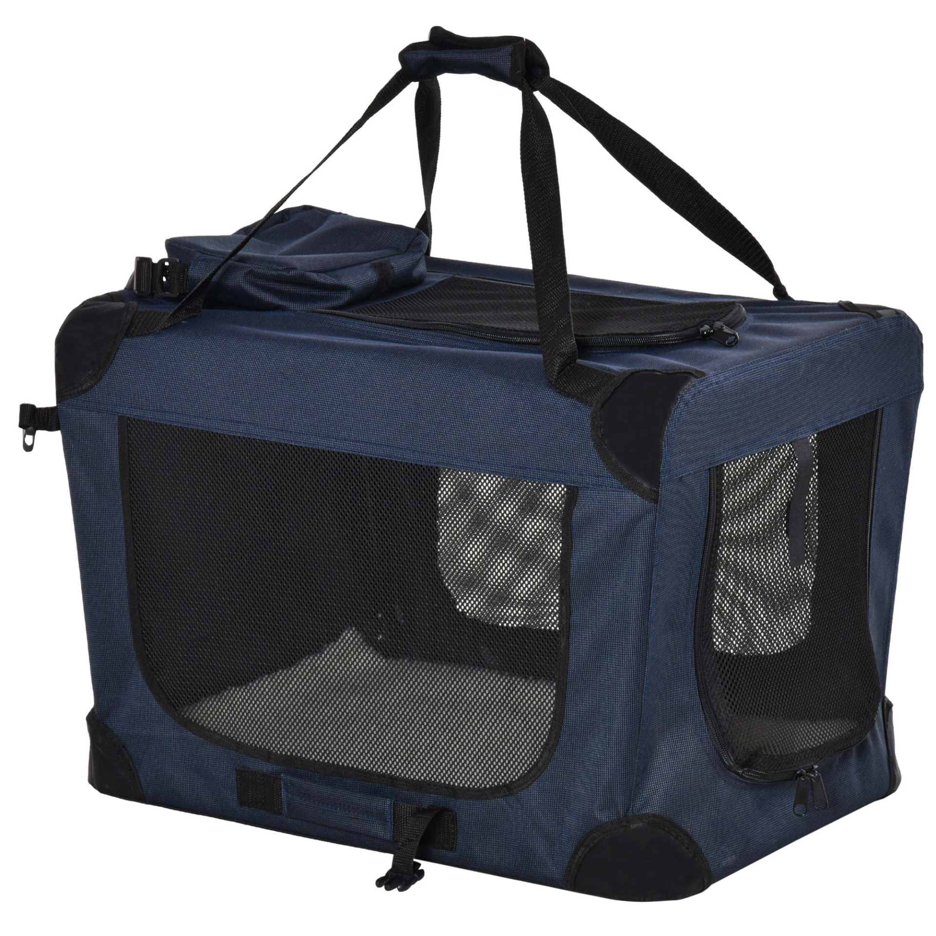 PawHut Folding Pet Carrier Bag Soft Portable Dog Cat Crate Puppy Kennel Cage House with Cushion Storage Bags Dark Blue, 60 x 41.5 x 41cm