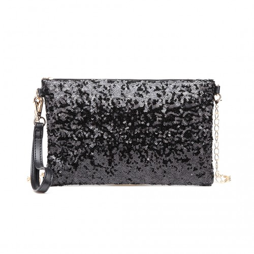 LH1765 BK- Miss Lulu Sequins Clutch Evening Bag Black