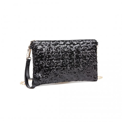 LH1765 BK- Miss Lulu Sequins Clutch Evening Bag Black