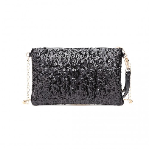 LH1765 BK- Miss Lulu Sequins Clutch Evening Bag Black