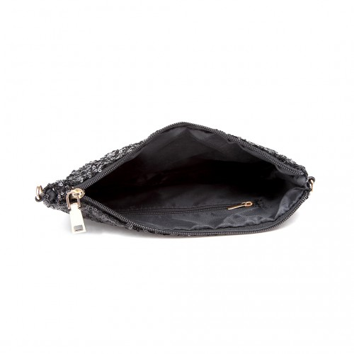 LH1765 BK- Miss Lulu Sequins Clutch Evening Bag Black