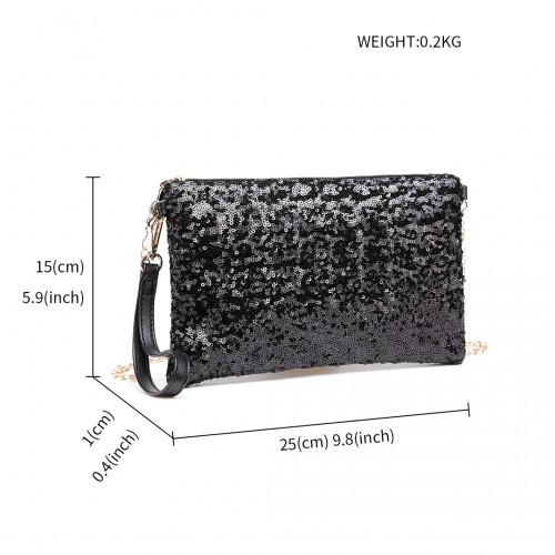 LH1765 BK- Miss Lulu Sequins Clutch Evening Bag Black