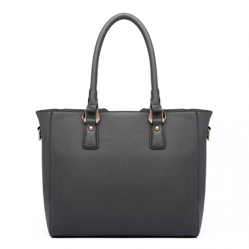 LG6632 - Miss Lulu Leather Look V-Shape Multicolour Tote Bag Grey