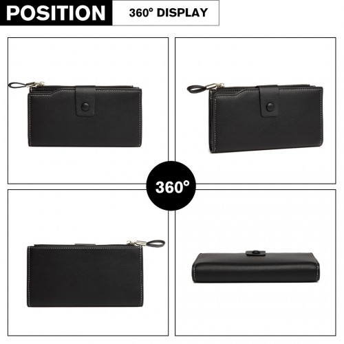 LP2104 - Miss Lulu RFID-Blocking Sleek Clutch Purse - Black