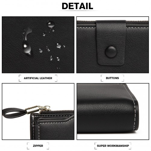 LP2104 - Miss Lulu RFID-Blocking Sleek Clutch Purse - Black