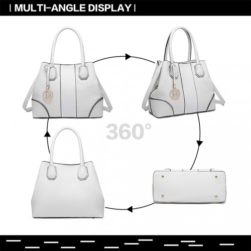 LT1822 - MISS LULU STRUCTURED PANELLED SHOULDER BAG - WHITE