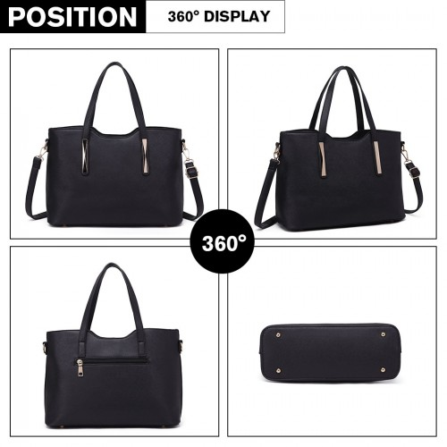 S1719 - Miss Lulu PU Leather Handbag &amp; Purse - Black