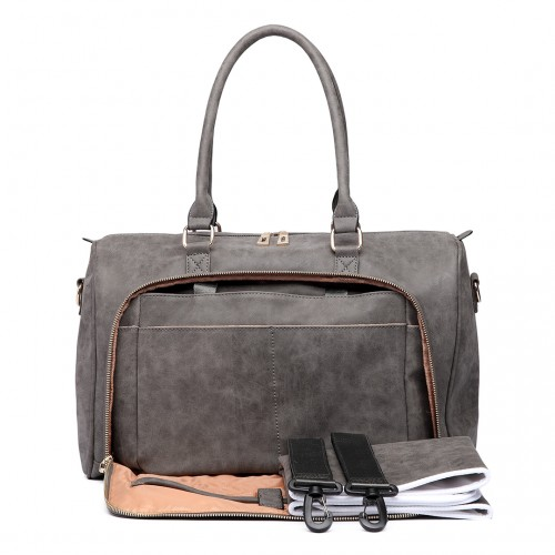 LT6638 - Miss Lulu Leather Look Maternity Changing Shoulder Bag Grey