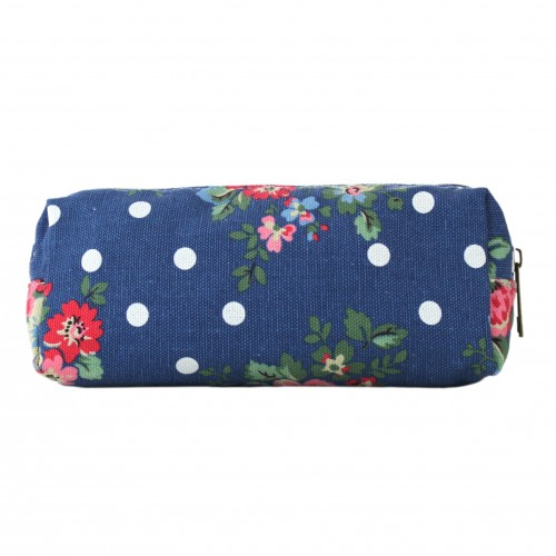 PC - Miss Lulu Canvas Pencil Case Flower Polka Dot Navy