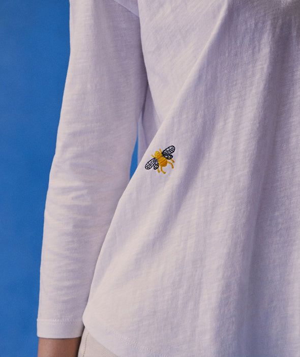 Bee Embroidered Slub T-Shirt White