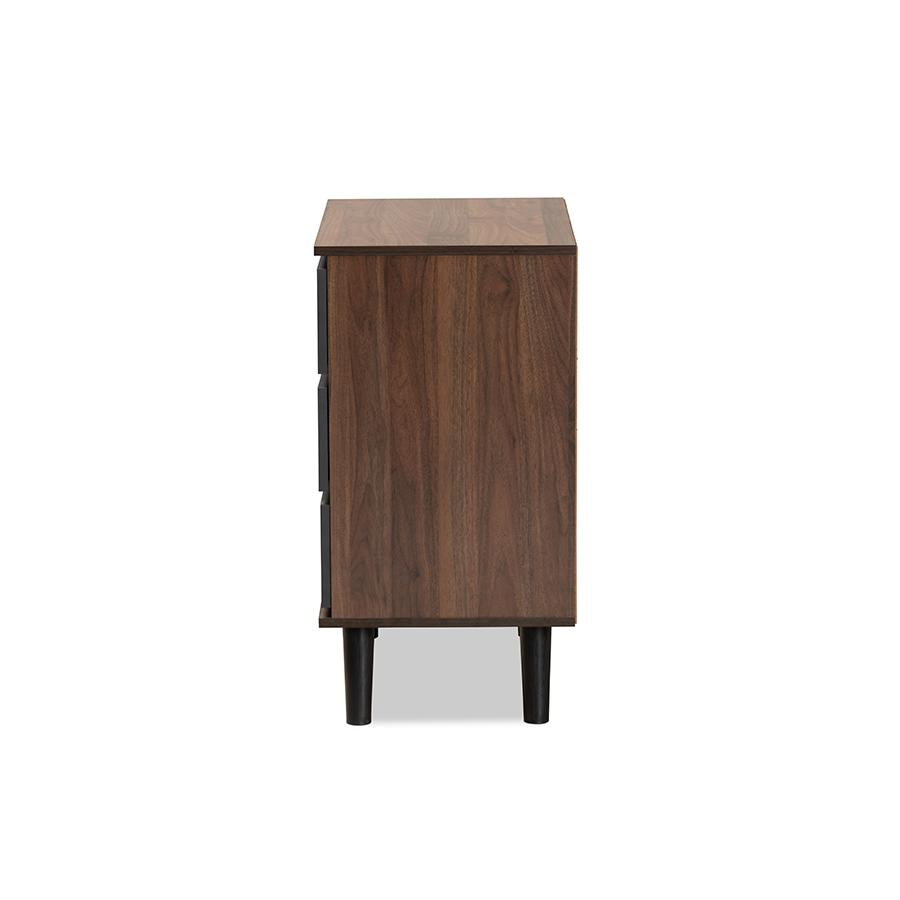 Baxton Studio Roldan Modern and Contemporary Two-Tone Walnut and Grey Finished Wood 3-Drawer Bedroom Chest