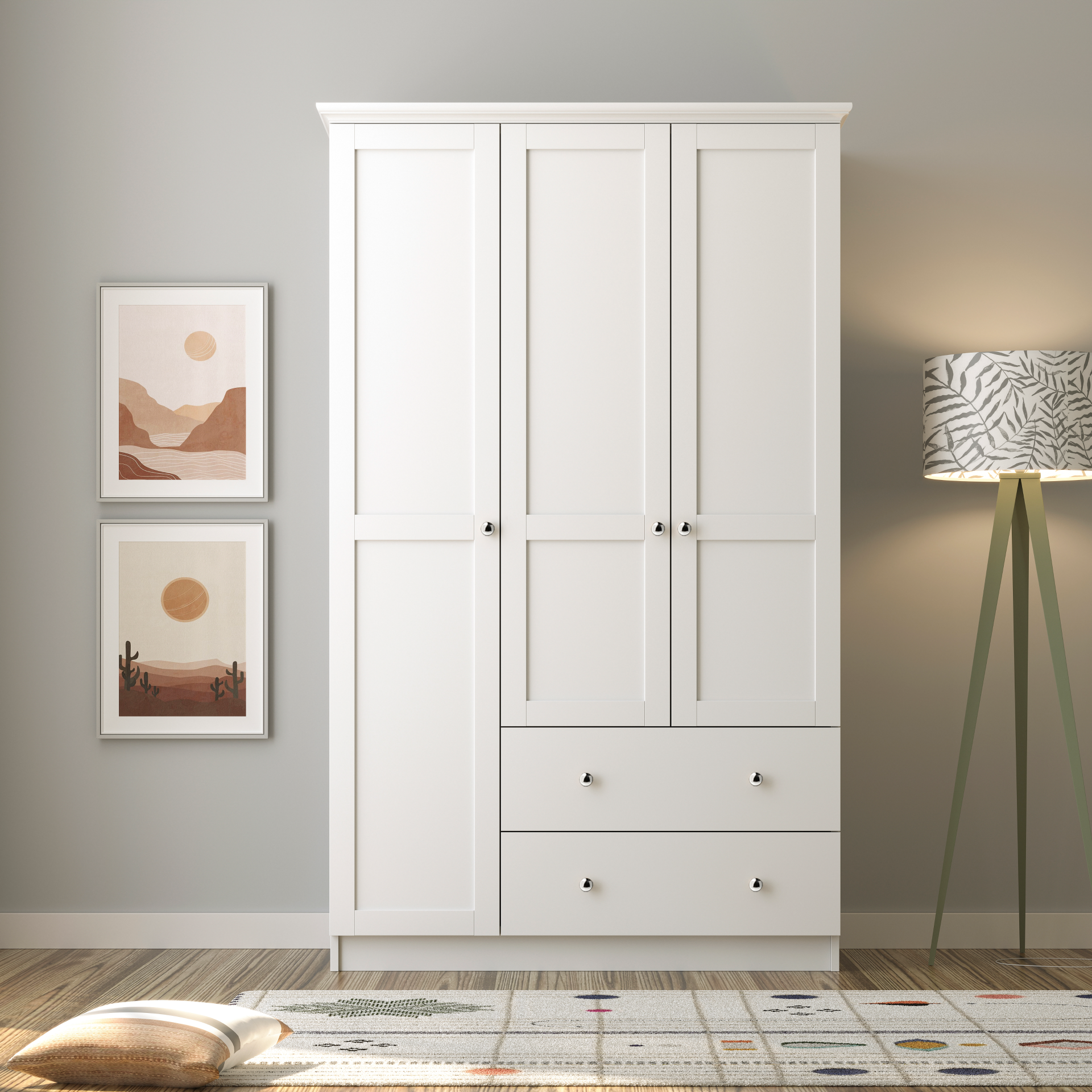 COLETTE 3 Door 2 Drawers Wardrobe, White