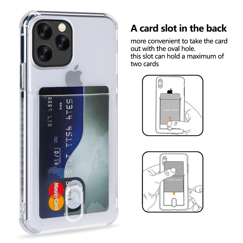 Card Slot Cushion Corners TPU Case for iPhone 13 Mini - Clear