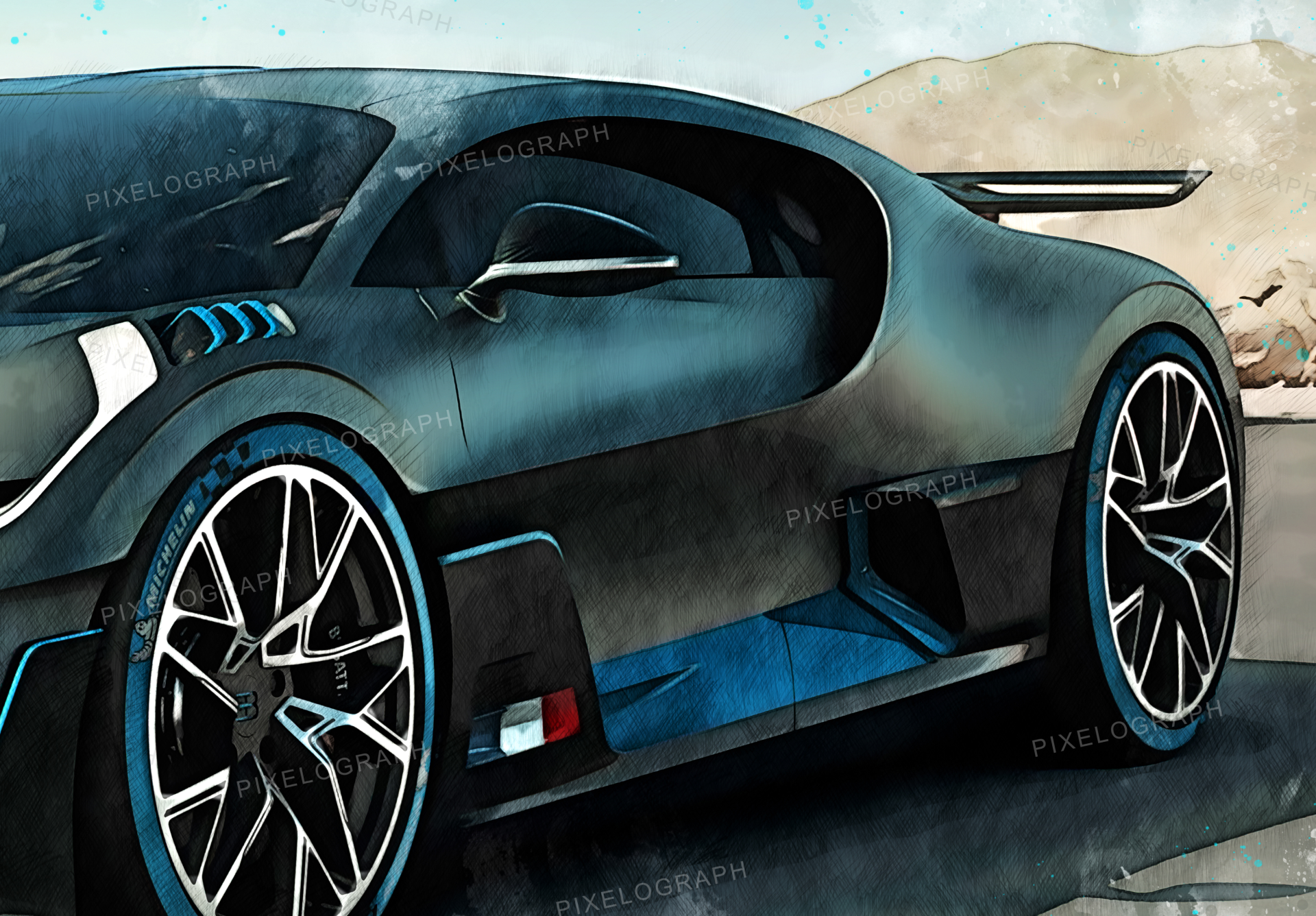 Bugatti Print, Divo - Bugatti Art, Bugatti Poster, Bugatti Sketch Art, Bugatti Print, Bugatti Watercolor, Divo, Bugatti Divo Print, Divo art