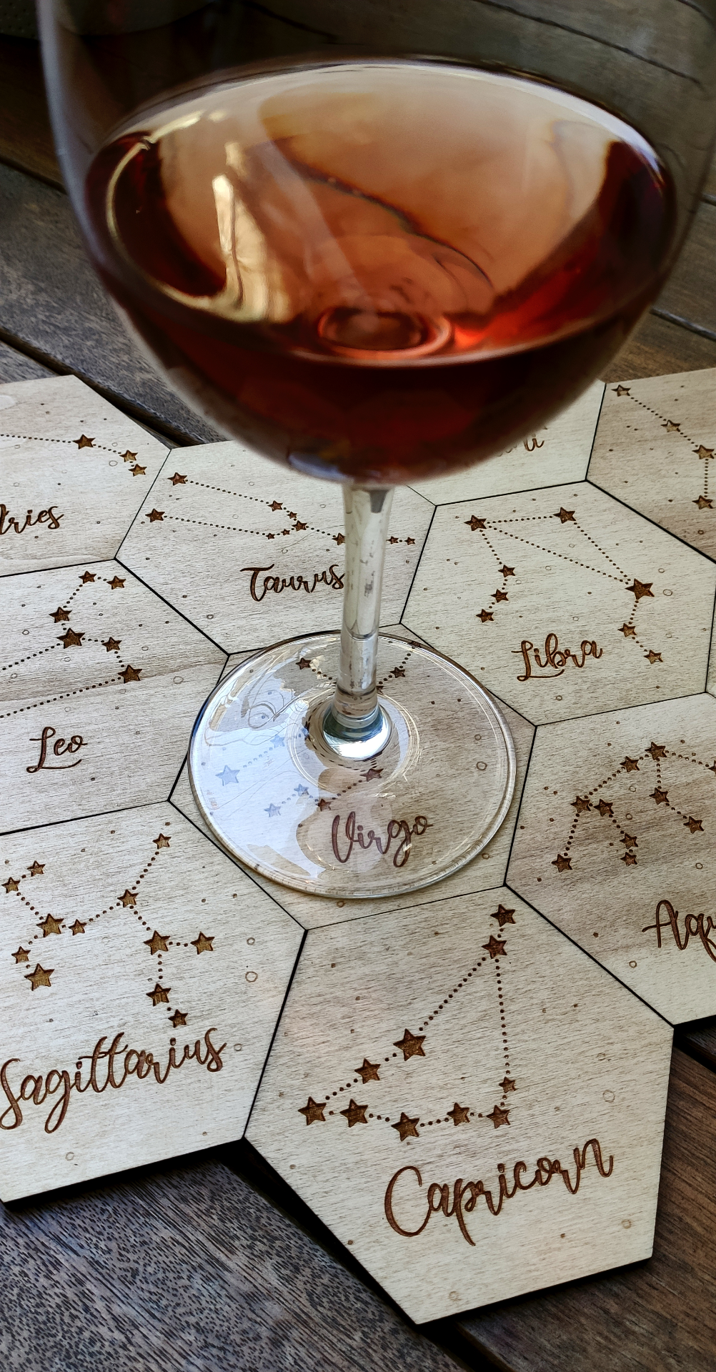 Set of 12 Zodiac Wood Coasters - Housewarming Gift - Constellations