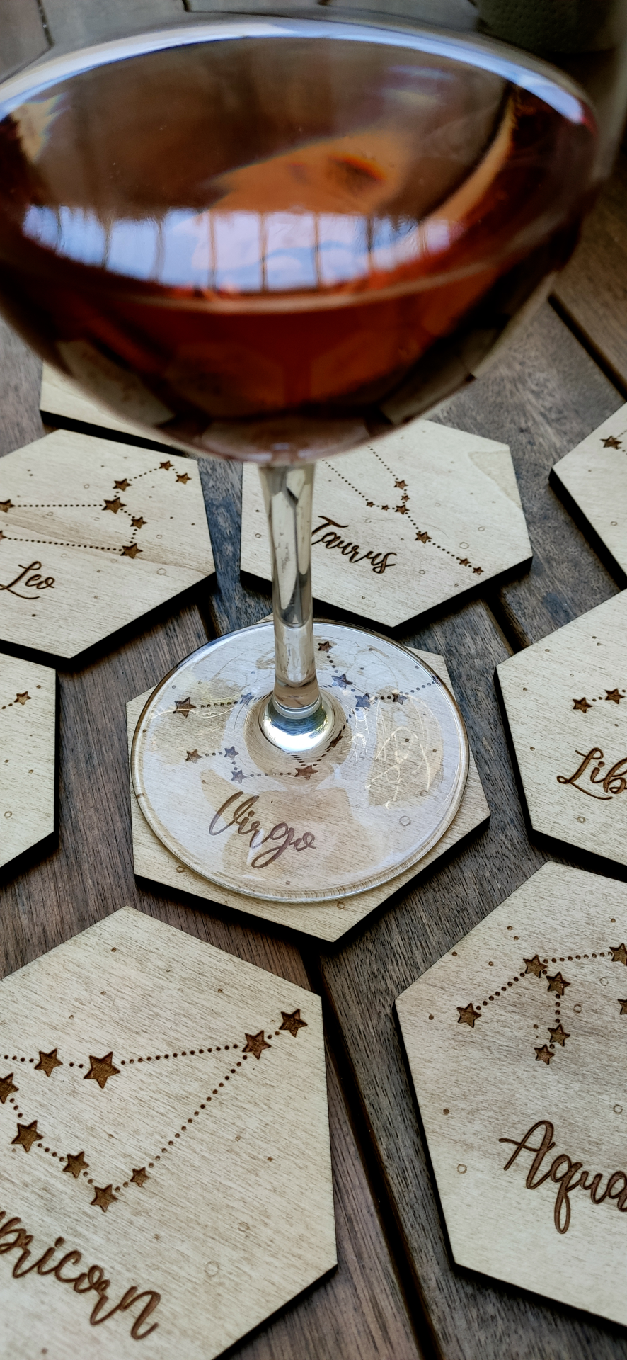 Set of 12 Zodiac Wood Coasters - Housewarming Gift - Constellations