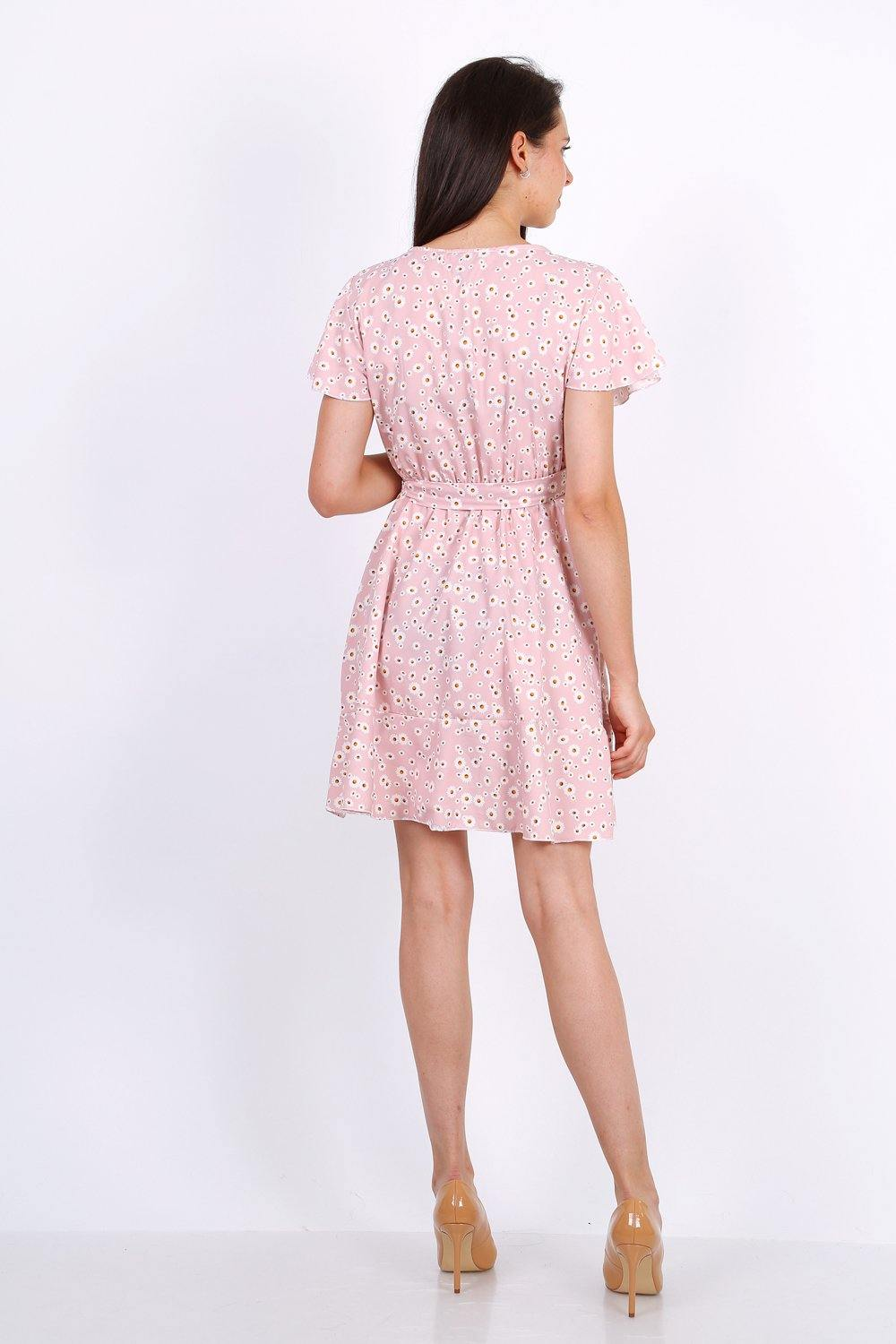 Summer Mini Wrap Dress With Frill Hem In Ditsy Floral Print