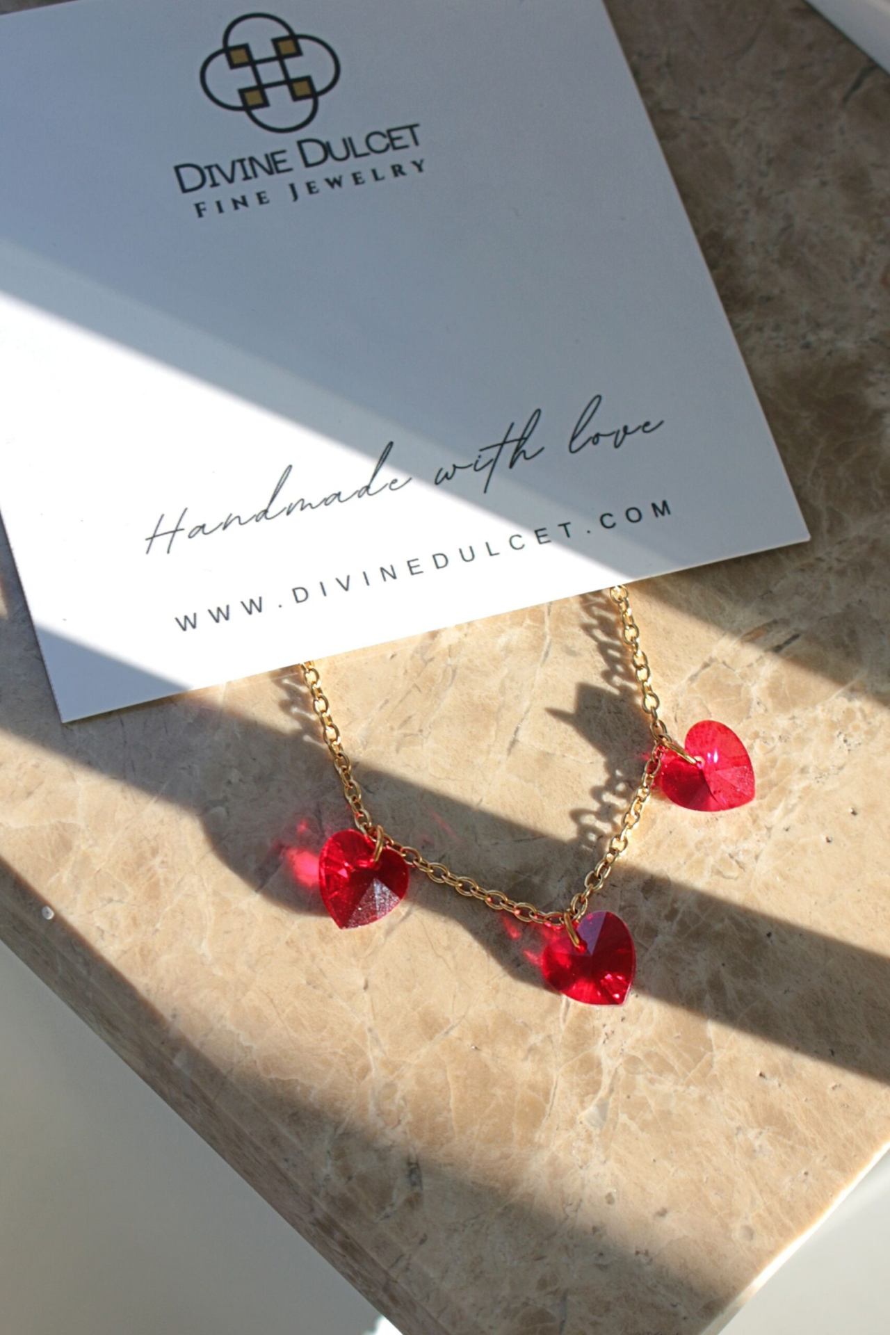 "Love Trilogy" | 3 Red Hearts 24K Necklace