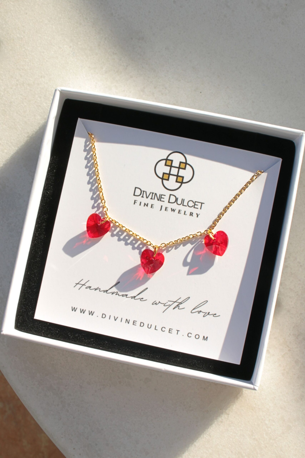 "Love Trilogy" | 3 Red Hearts 24K Necklace