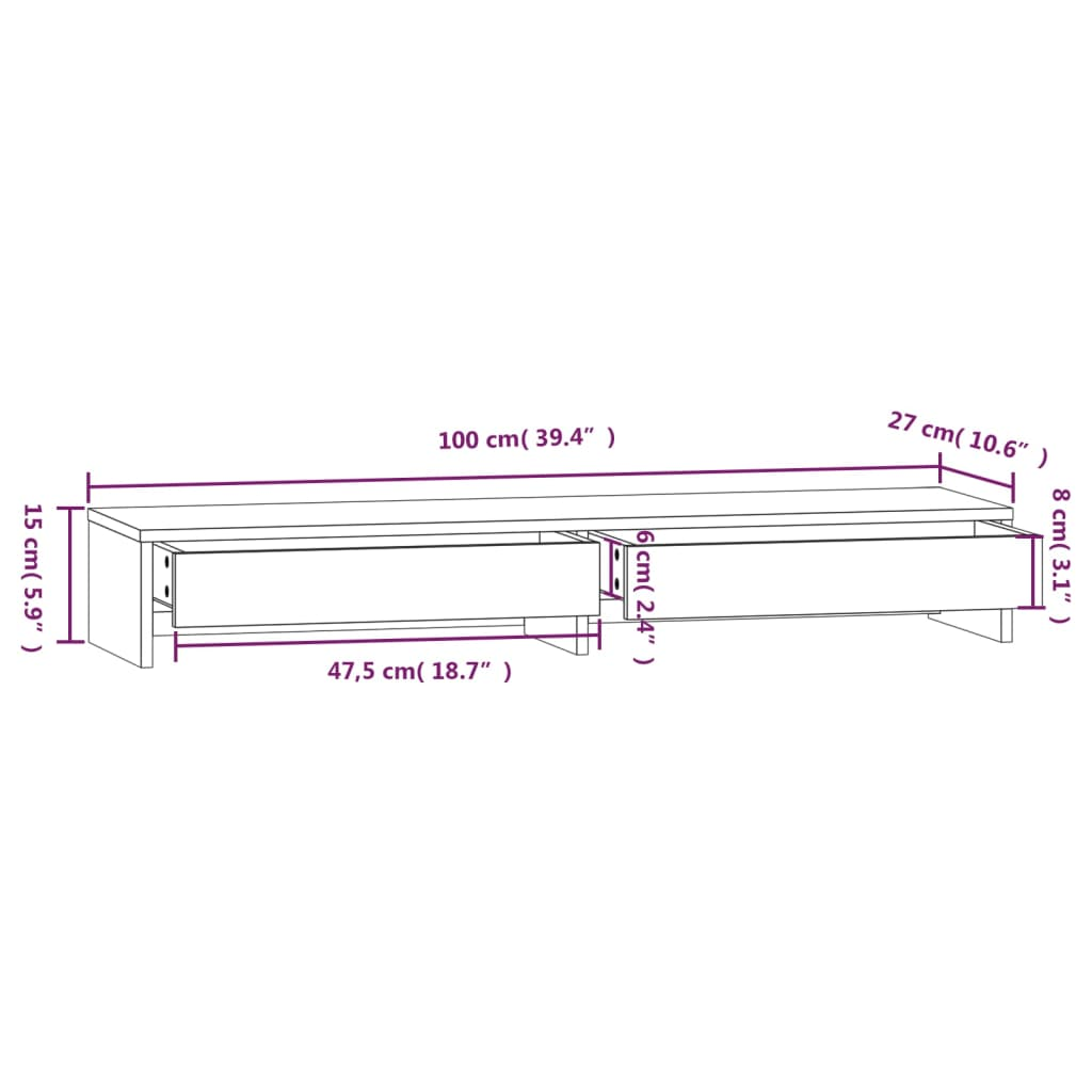 vidaXL Monitor Stand Honey Brown 100x27x15 cm Solid Wood Pine