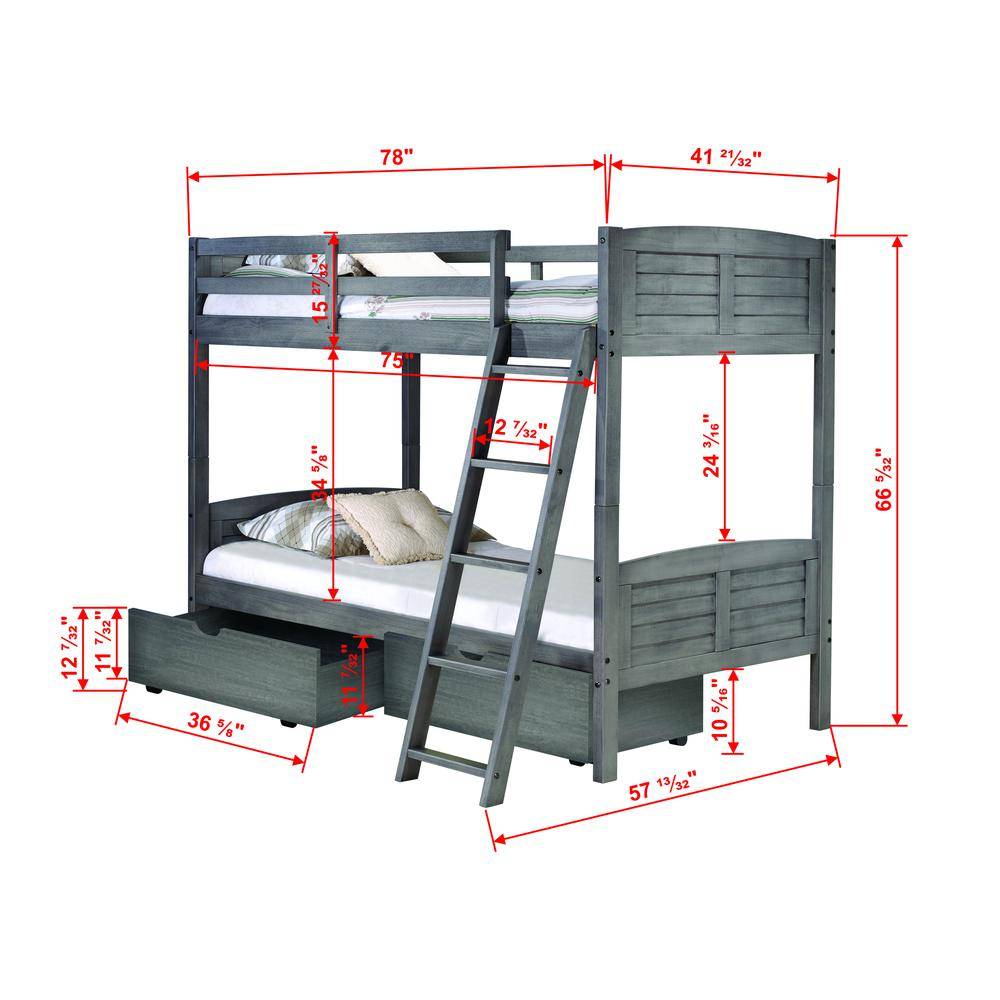 Twin/Twin Louver Bunk Bed W/Dual Under Bed Drawers