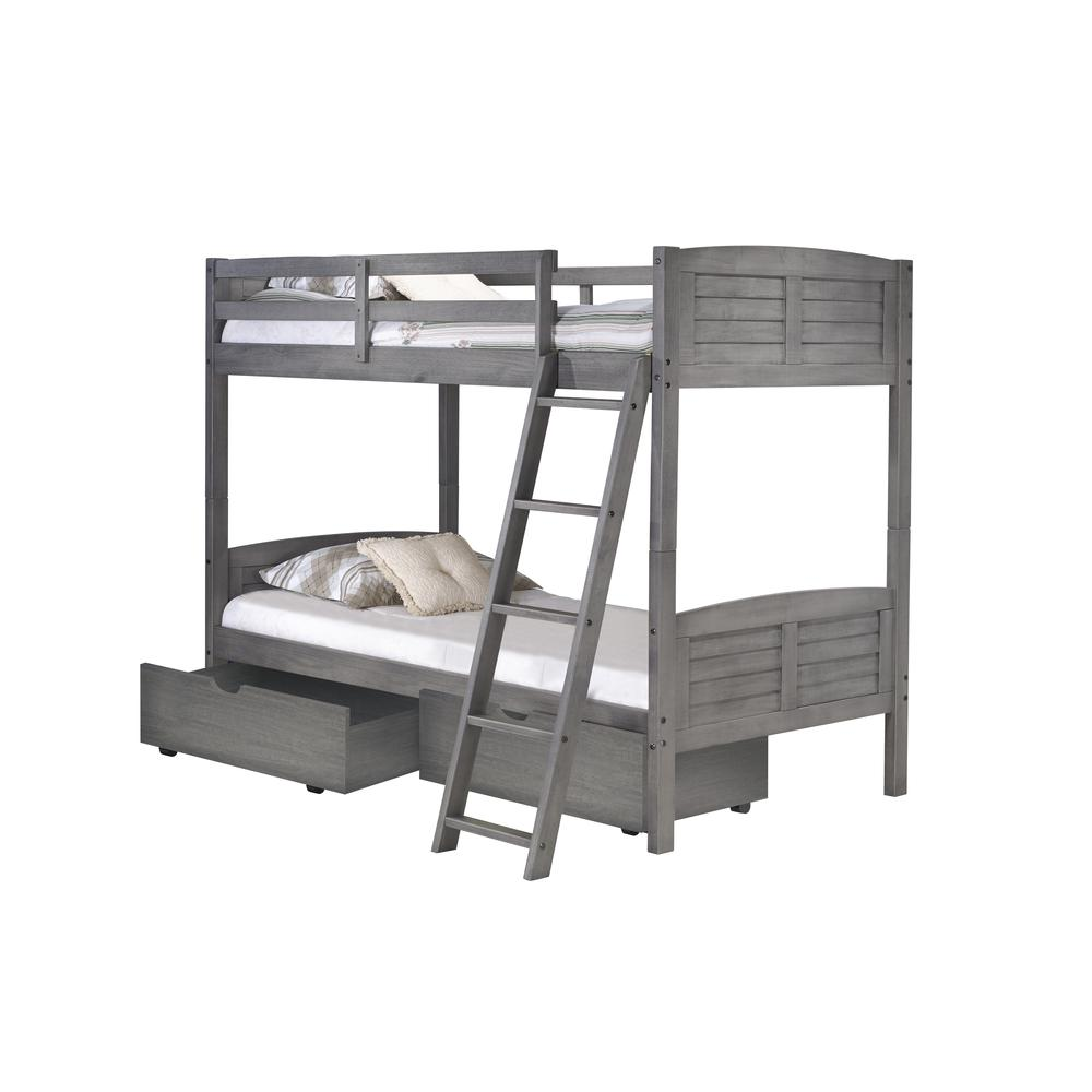 Twin/Twin Louver Bunk Bed W/Dual Under Bed Drawers