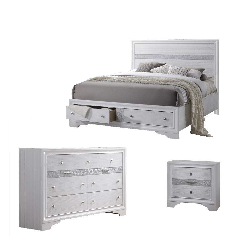 Catherine White 3 Piece Bedroom Set, Full