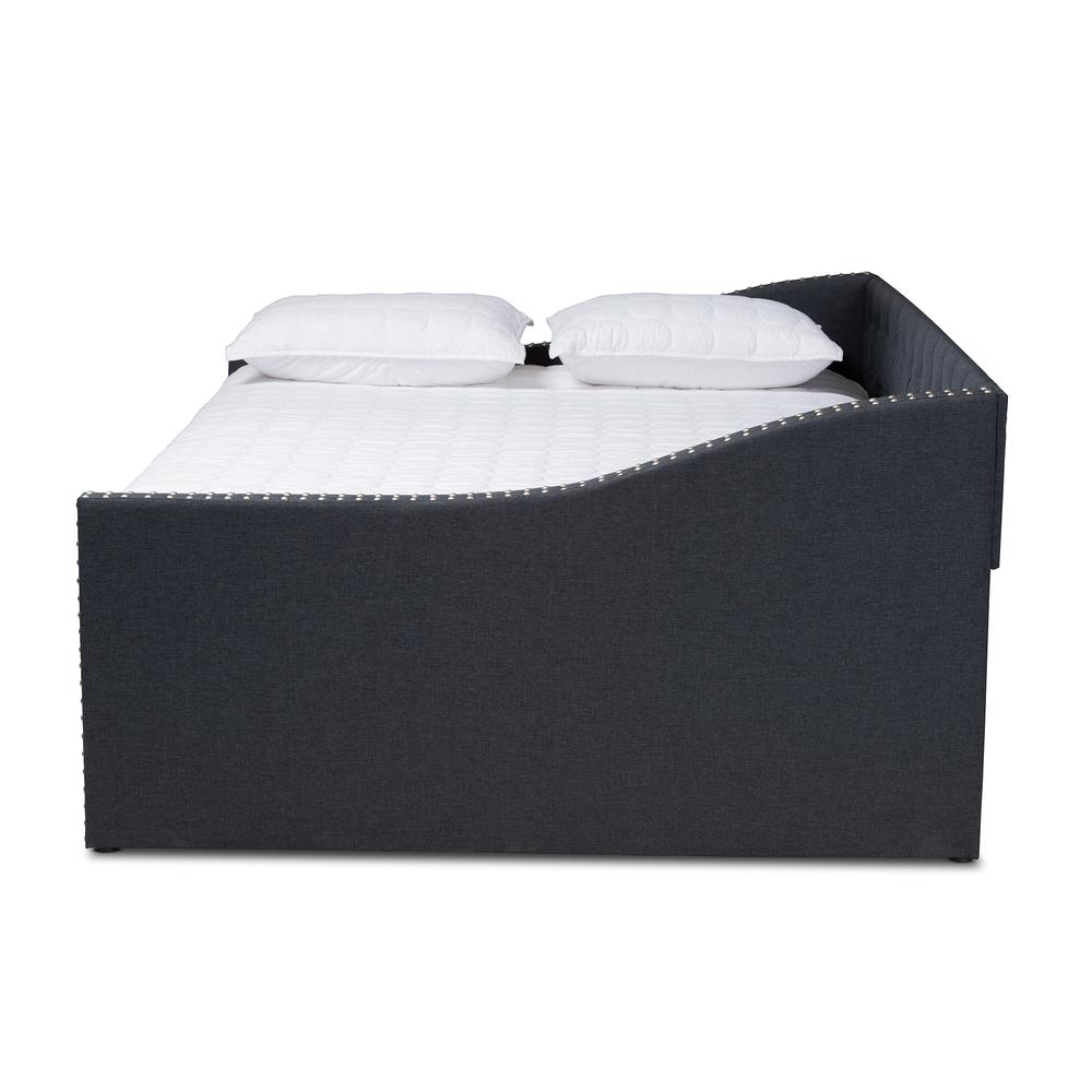 Baxton Studio Haylie Modern and Contemporary Dark Grey Fabric Upholstered Full Size Daybed with Roll-Out Trundle Bed