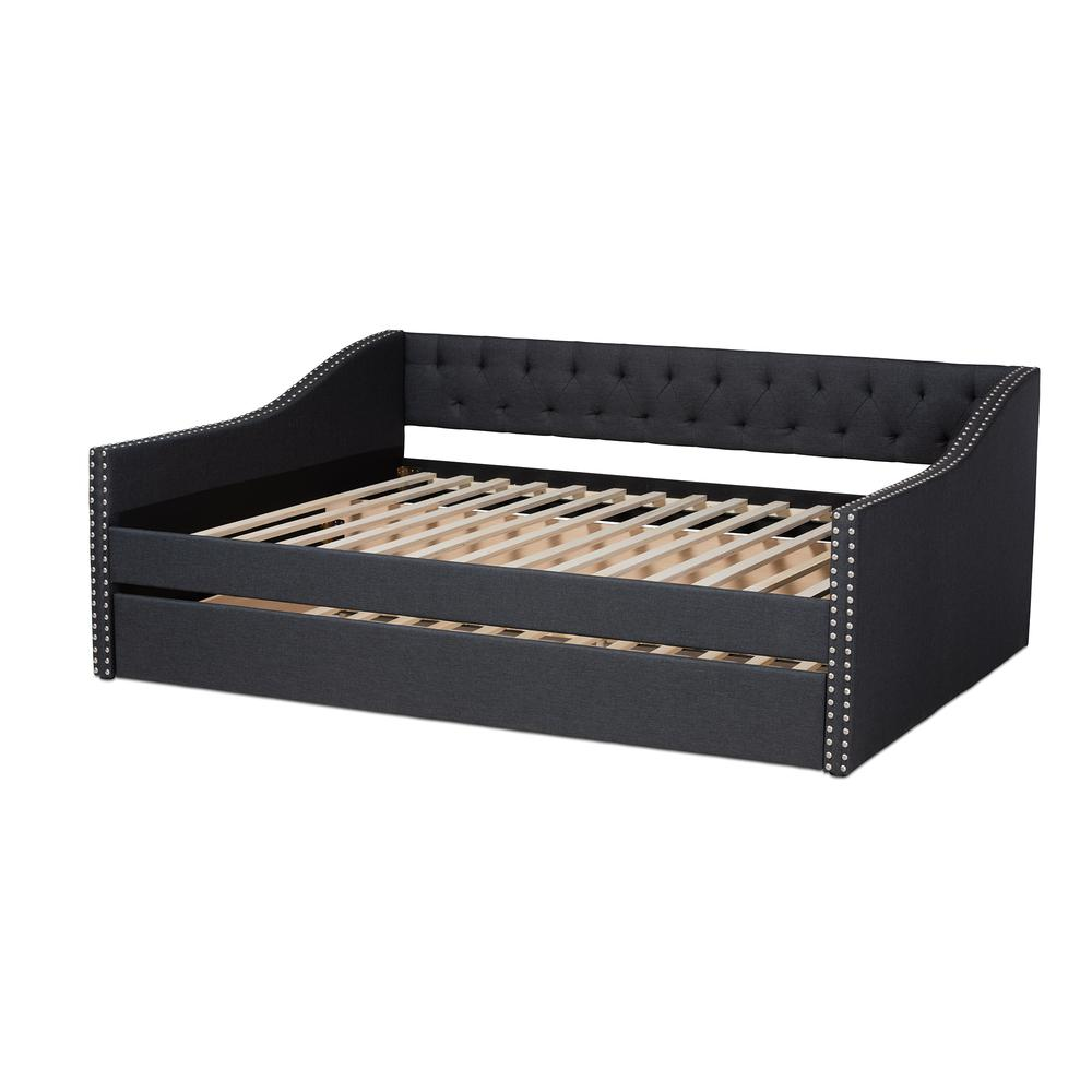 Baxton Studio Haylie Modern and Contemporary Dark Grey Fabric Upholstered Full Size Daybed with Roll-Out Trundle Bed