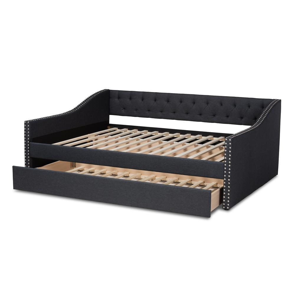 Baxton Studio Haylie Modern and Contemporary Dark Grey Fabric Upholstered Full Size Daybed with Roll-Out Trundle Bed