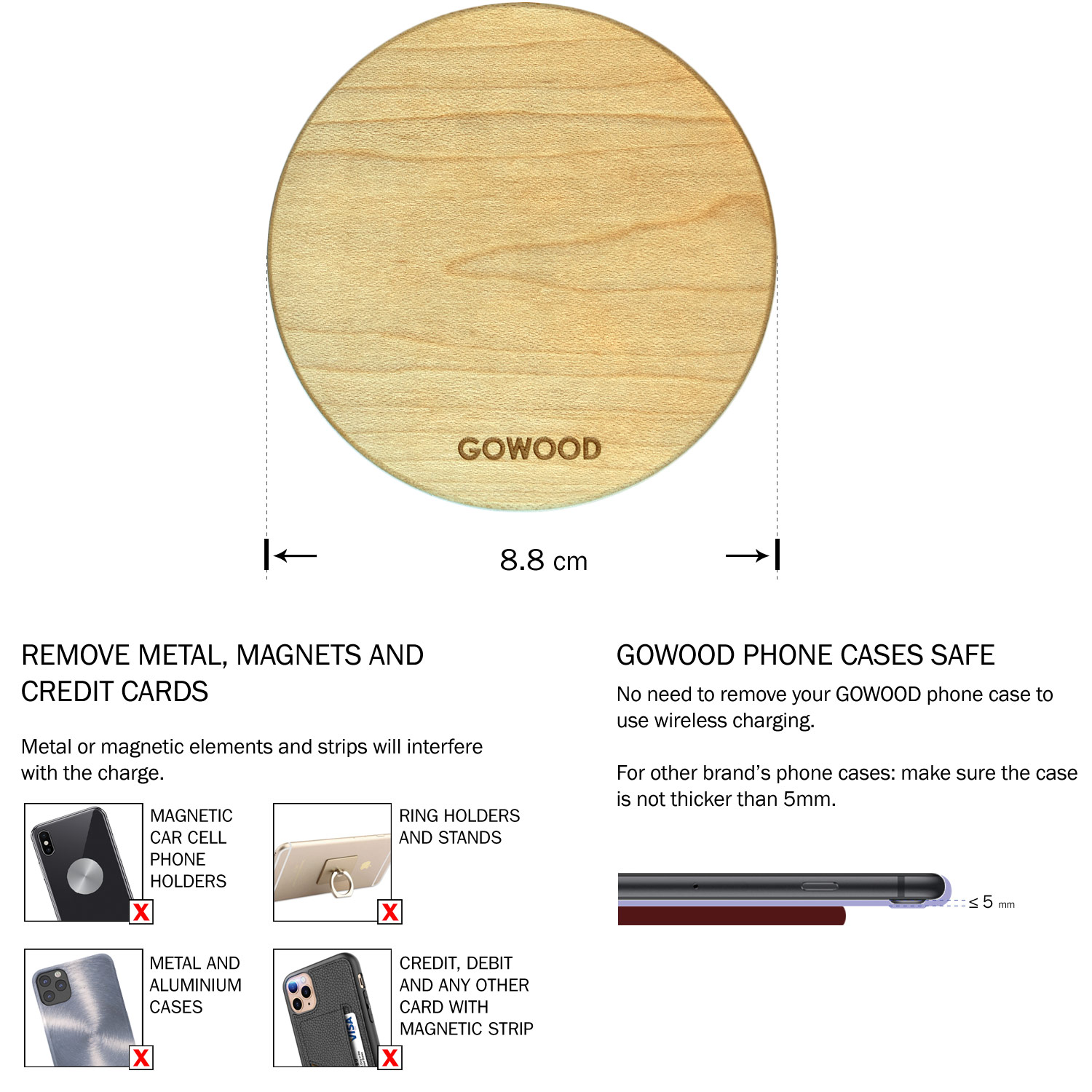 15W Fast Charge Maple Wood Wireless Charger