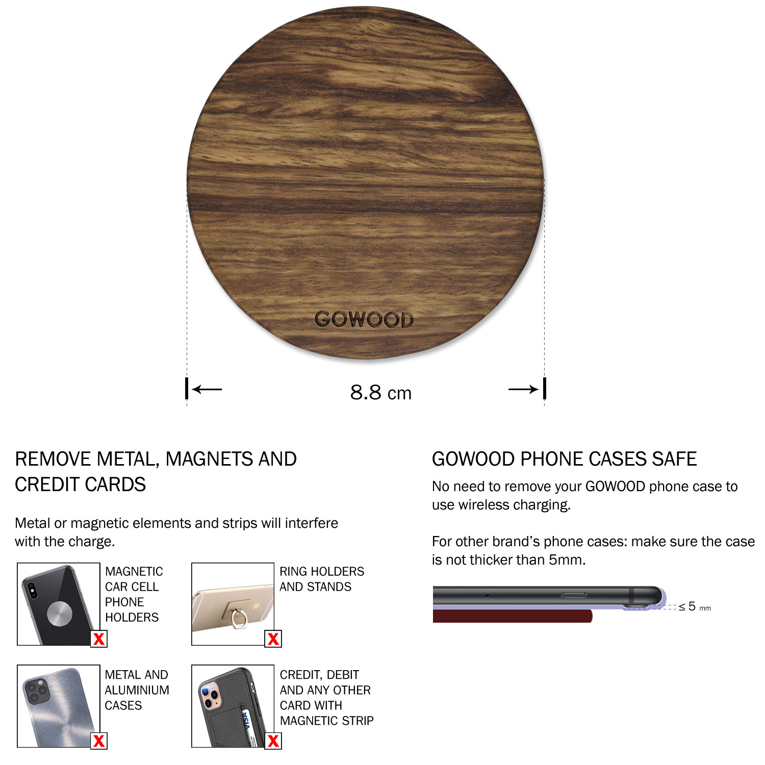 15W Fast Charge Zebra Wood Wireless Charger