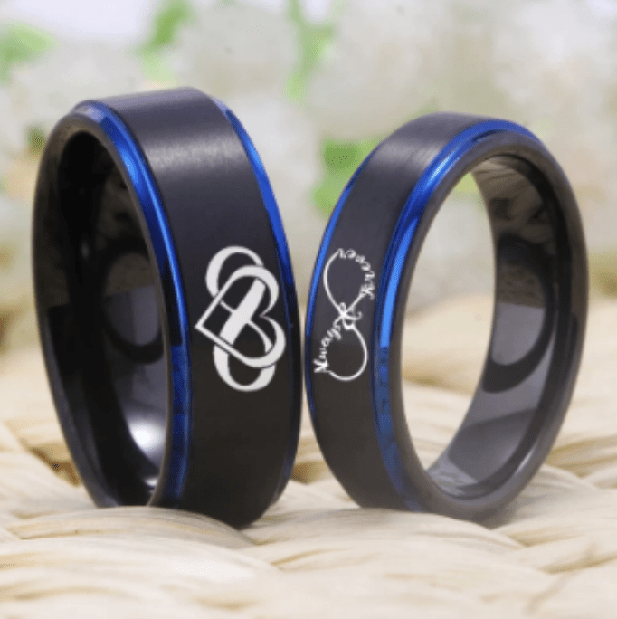 Black Blue Couple Wedding Engagement Ring