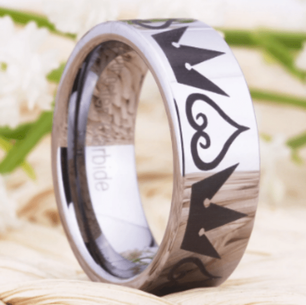 King Queen Engraved Tungsten Ring for Couple