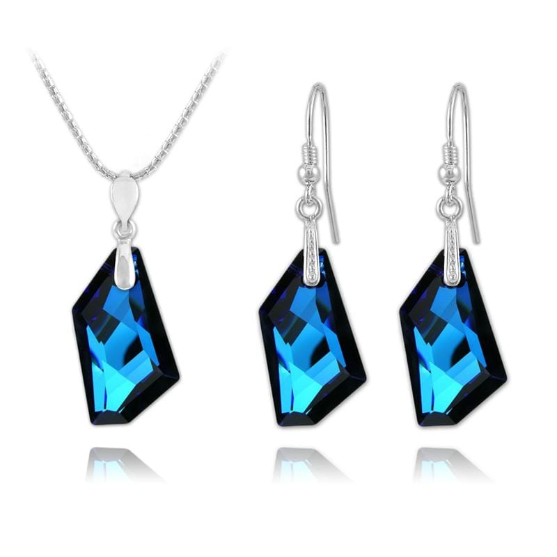 Bermuda Blue Luxury Silver Pendant Necklace Jewelry Set