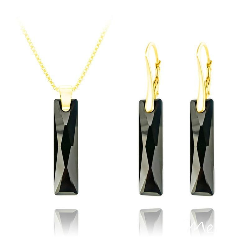 Jet Black Luxury 24K Gold Pendant Necklace Jewellery Set