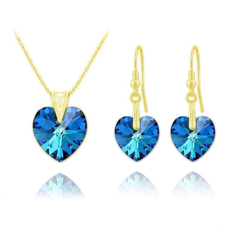 Bermuda Blue 24K Gold Heart Pendant Necklace Jewellery Set