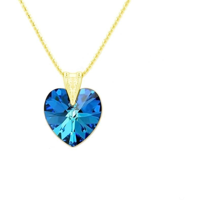 Bermuda Blue 24K Gold Heart Pendant Necklace Jewellery Set