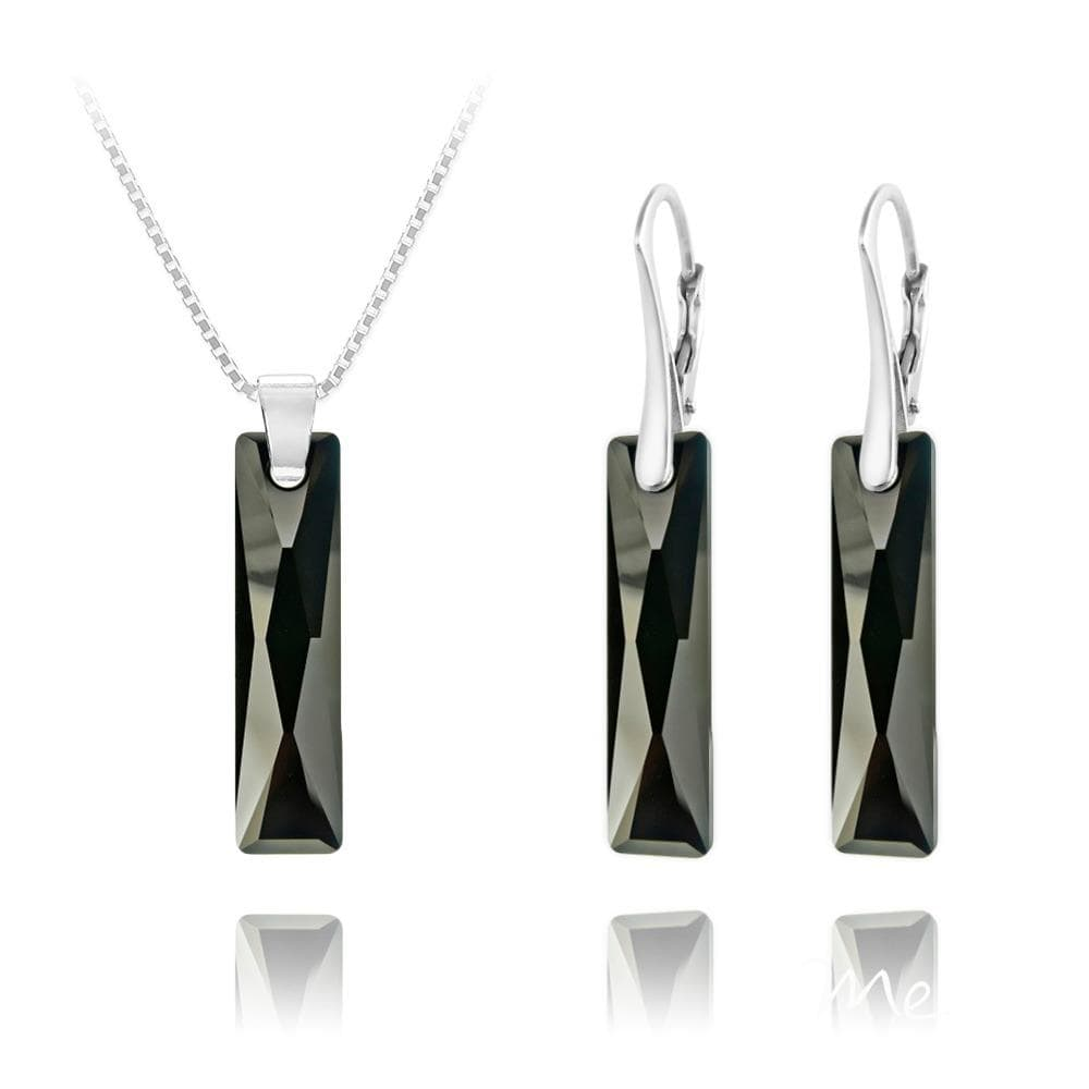 Jet Black Luxury  Silver Pendant Necklace Jewellery Set