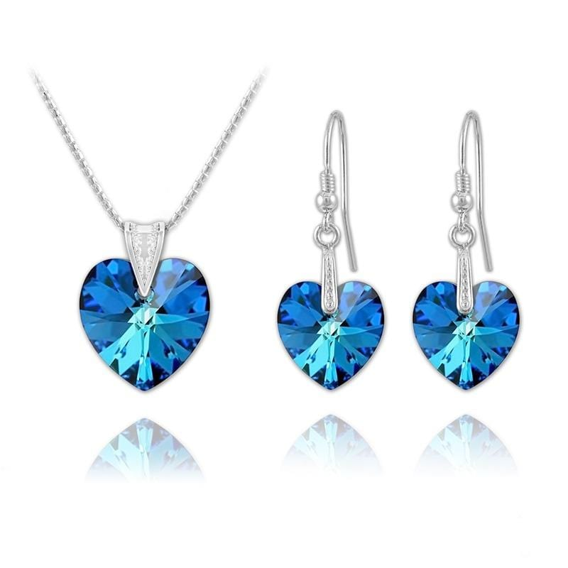 Bermuda Blue Silver  Heart  Pendant Necklace Jewellery Set