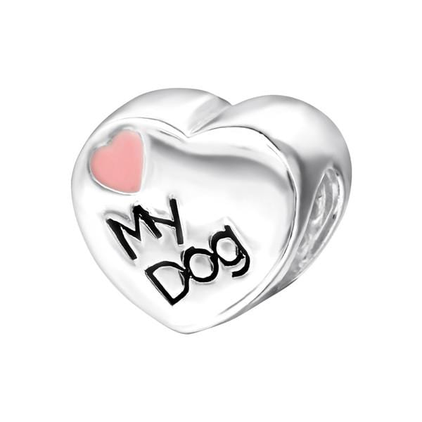 Silver Heart Love My Dog Bead charm