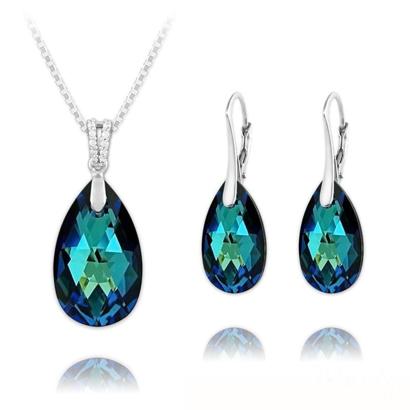 Bermuda Blue Pendant Necklace Jewellery Set with Swarovski Crystal