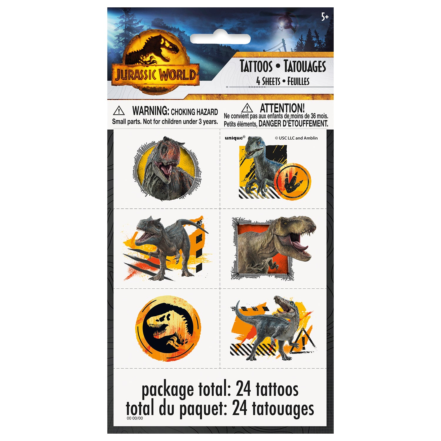 Jurassic World Dominion Temporary Tattoo Sheets [4 per Pack]