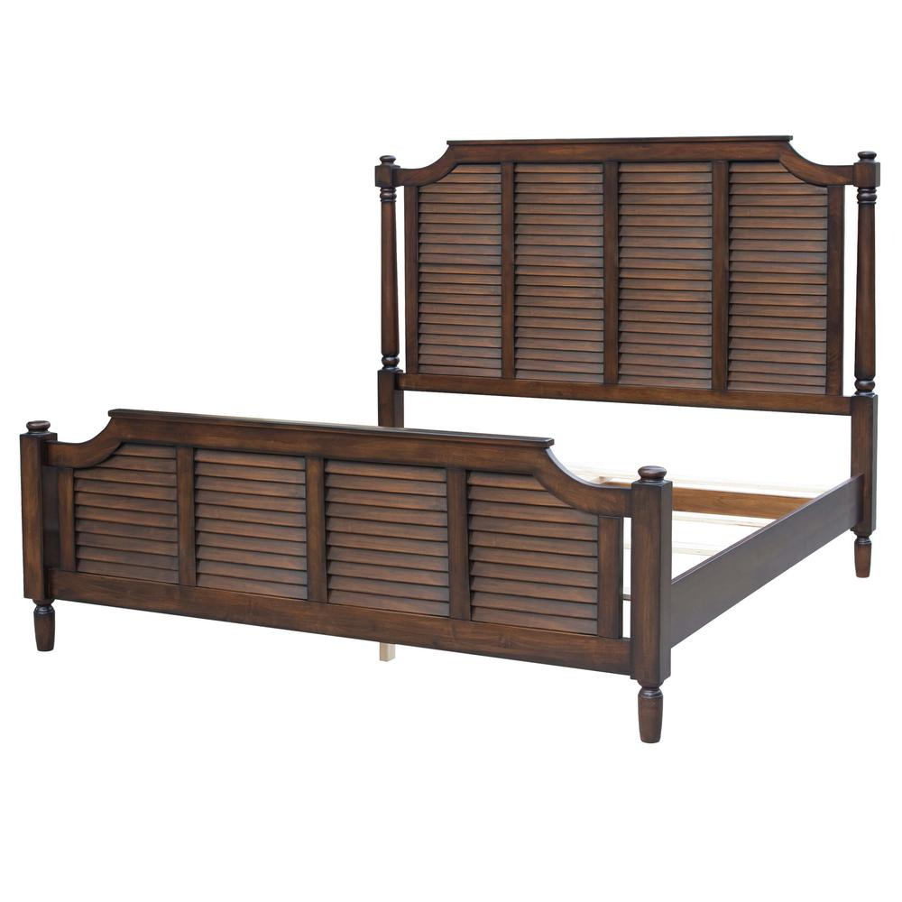 Sunset Trading Bahama Shutter Wood King Bed | Tropical Walnut Brown