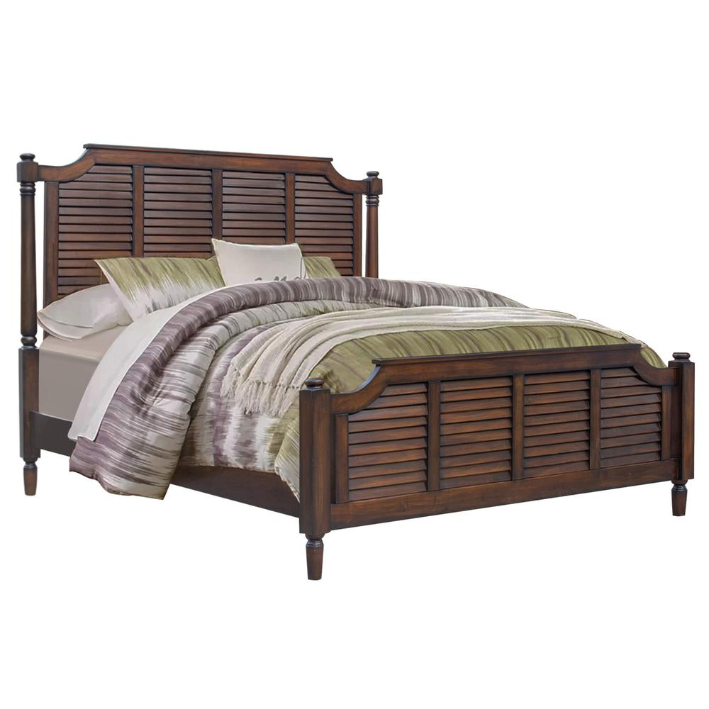 Sunset Trading Bahama Shutter Wood King Bed | Tropical Walnut Brown