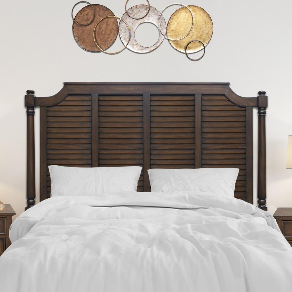 Sunset Trading Bahama Shutter Wood Queen Bed | Tropical Walnut Brown