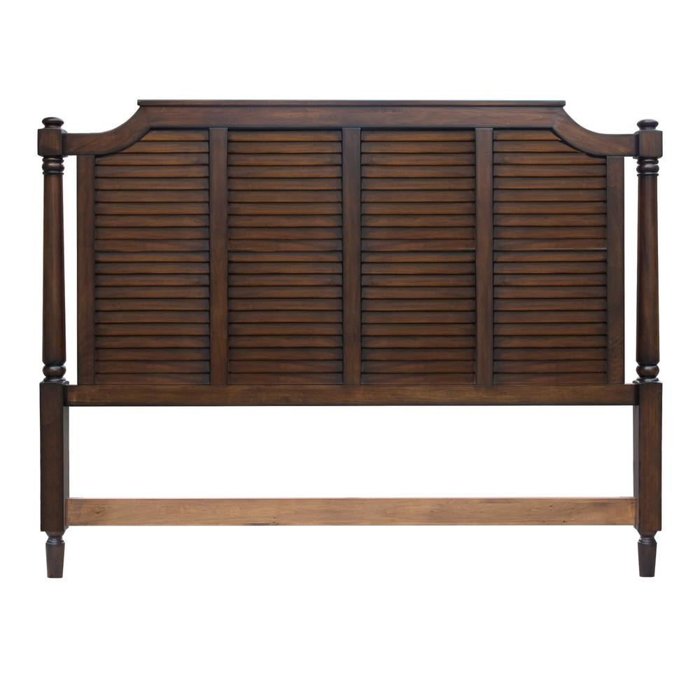 Sunset Trading Bahama Shutter Wood Queen Bed | Tropical Walnut Brown