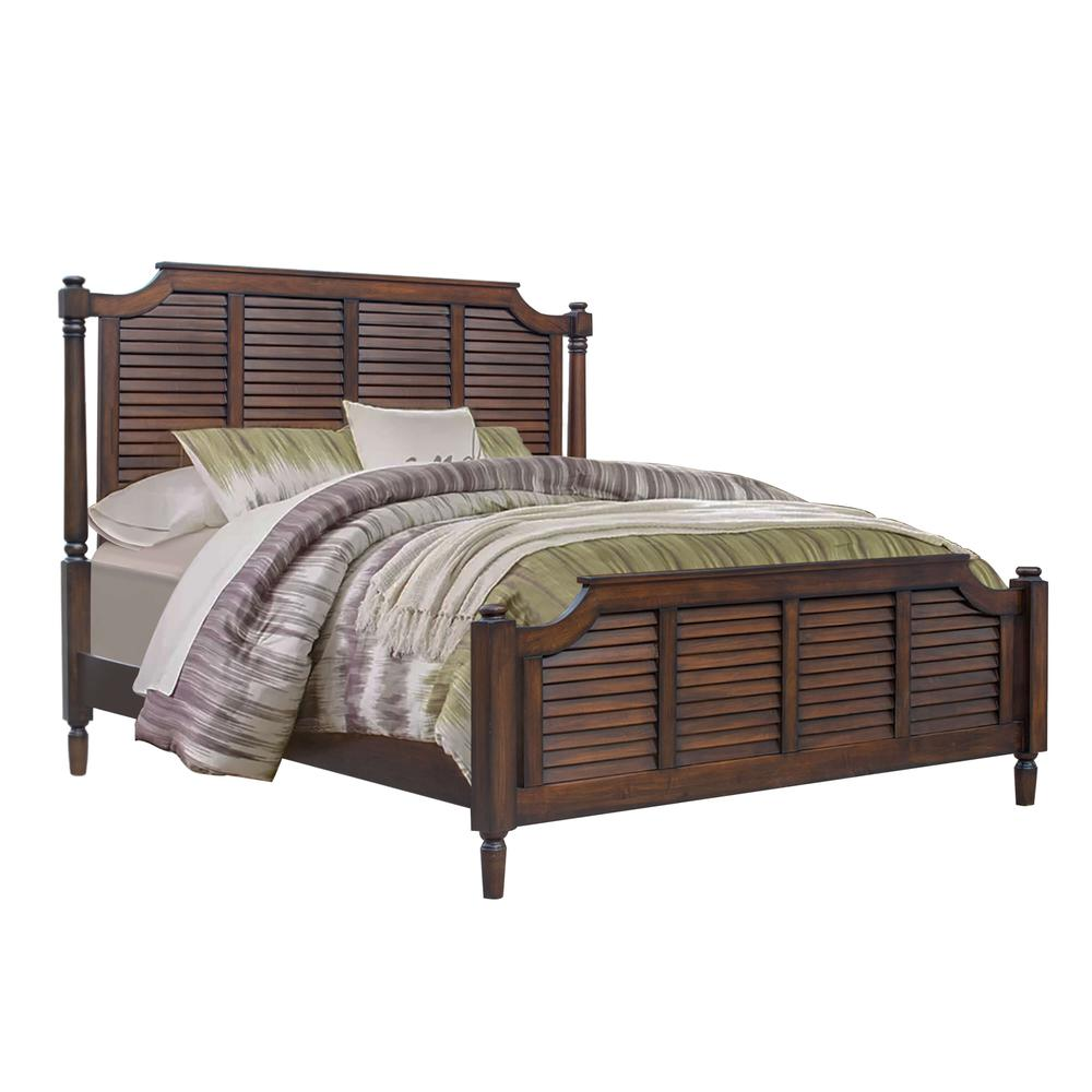 Sunset Trading Bahama Shutter Wood Queen Bed | Tropical Walnut Brown